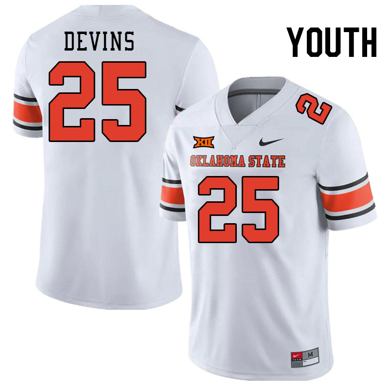 Men #25 Hudson Devins Oklahoma State Cowboys College Football Jerseys Stitched Sale-White - Click Image to Close